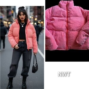 Unisex NWT Boohoo Velvet Checkerboard Puffer Jacket -